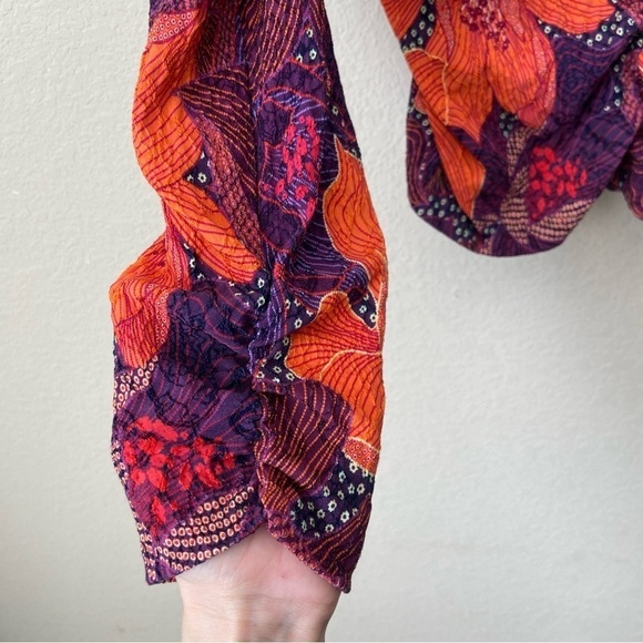 Zara Floral Chic Structured Shoulder Cinched Long Sleeve Blouse Top - Picture 8 of 11